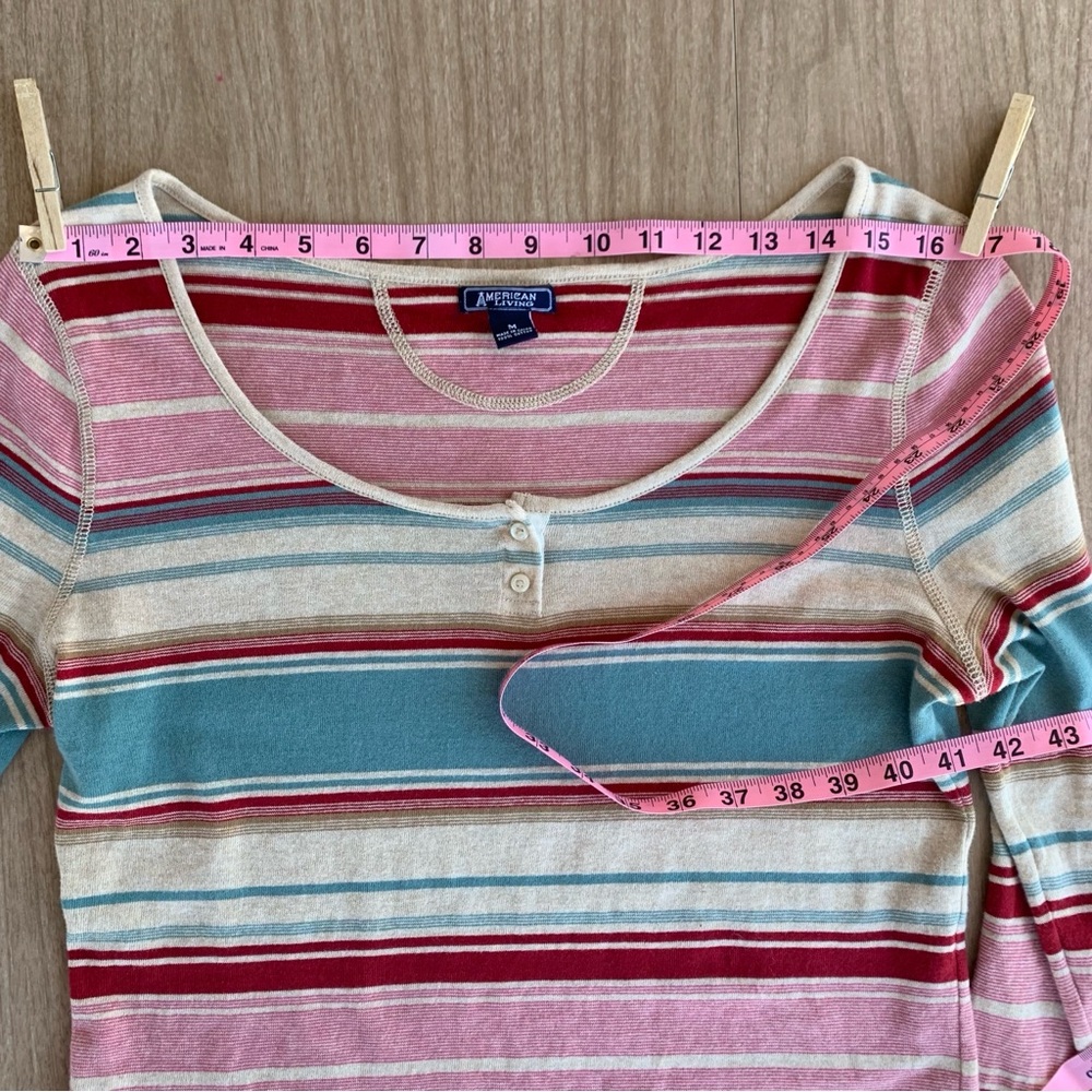American Living Women’s Henley long-sleeve, striped, two-button placket Medium - Picture 3 of 9
